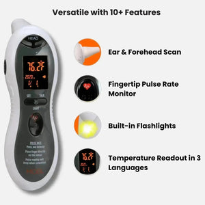 DualScan Ultra Pulse Talking Ear & Forehead Thermometer with 10+ Features - MOBI USA